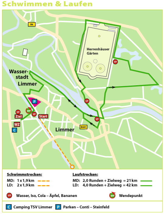Strecke MD LD Schwimm Lauf